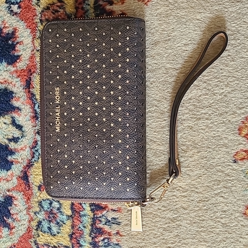 Michael Kors Brown and Gold Star  Wristlet Wallet